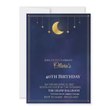 Invitation d'anniversaire Nuit étoilée, Lune dorée