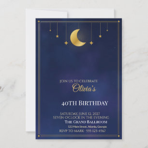 Invitation d'anniversaire Nuit étoilée, Lune dorée
