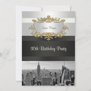 Invitation d'anniversaire NYC Skyline BW 05 Blanc,