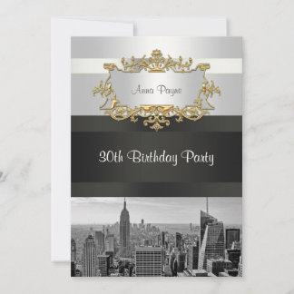 Invitation d'anniversaire NYC Skyline BW 05 Blanc,