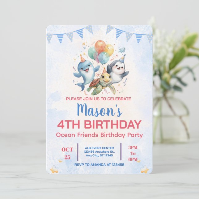 Invitation d'anniversaire Ocean Friends (Debout devant)