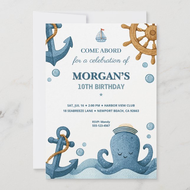 Invitation d'anniversaire Océanique Nautique (Devant)