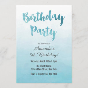 Invitation d'anniversaire Ombre Blue Watercolor