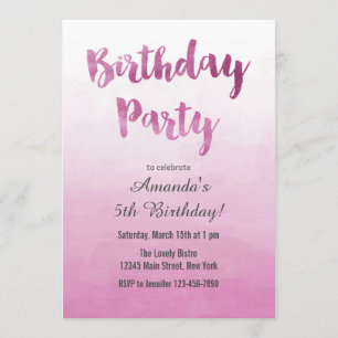 Invitation d'anniversaire Ombre Pink