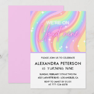 Invitation d'anniversaire On Cloud 9 Magique Rose