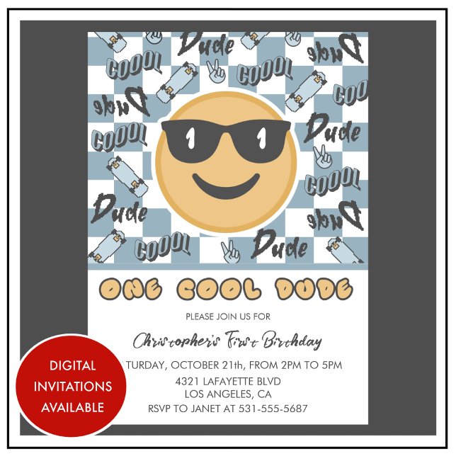 Invitation d'anniversaire One Cool Dude Bleu Gris  (Créateur téléchargé)