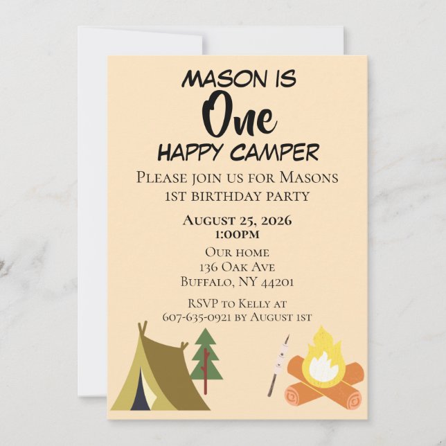 Invitation d'anniversaire One Happy Camper (Devant)