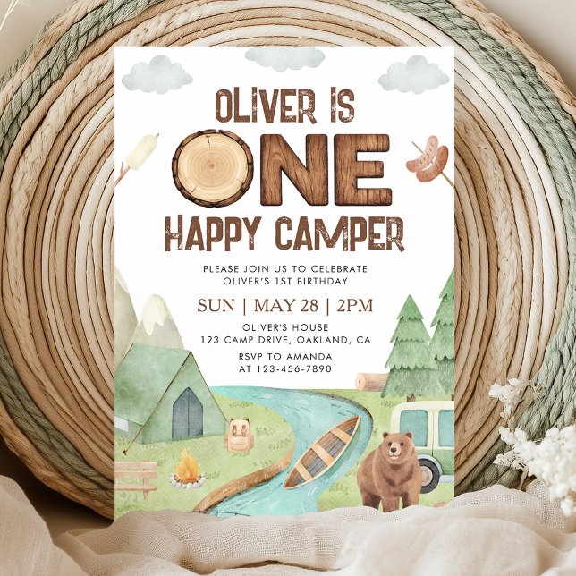 Invitation d'anniversaire One Happy Camper (Créateur téléchargé)