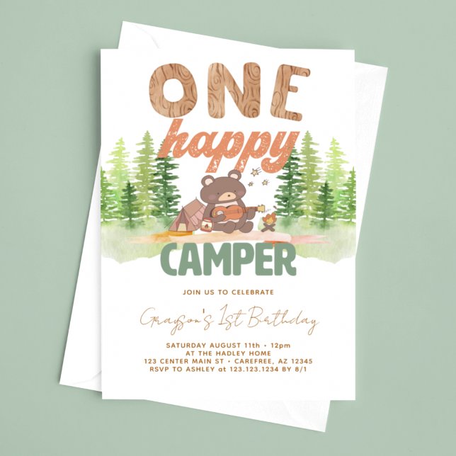 Invitation d'anniversaire One Happy Camper (Créateur téléchargé)