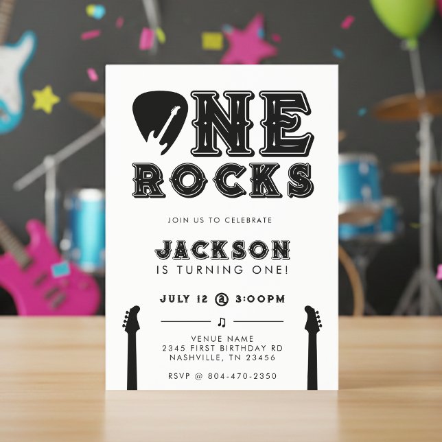 Invitation d'anniversaire One Rocks Guitar Pick 1è (One Rocks Guitar Pick 1st Birthday Party Invitation
)