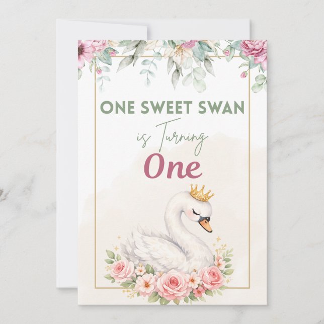 Invitation d'anniversaire One Sweet Swan (Devant)