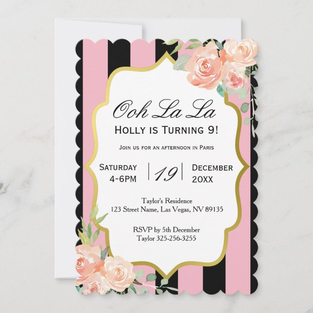 Invitation d'anniversaire Ooh La La Parisian Pink (Devant)