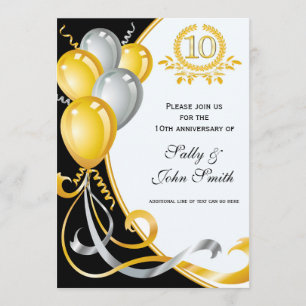 Invitation d'anniversaire or et argent pour 10 ans