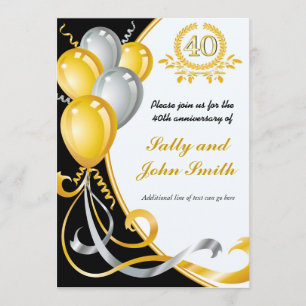 Invitation d'anniversaire or et argent pour les 40