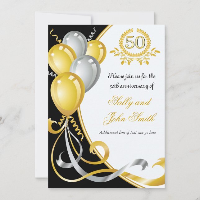 Invitation d'anniversaire or et argent pour les 50 (Devant)