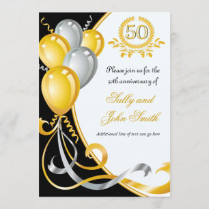 Invitation d'anniversaire or et argent pour les 50