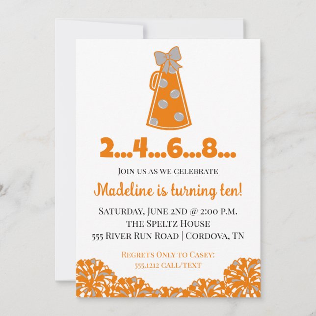 Invitation d'anniversaire Orange et Blanc (Devant)