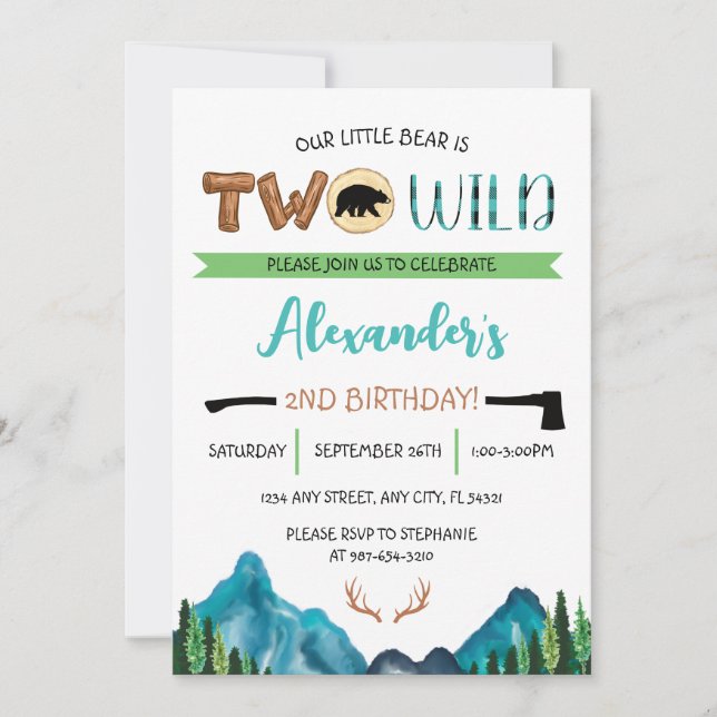 Invitation d'anniversaire Our Little Bear is Two W (Devant)