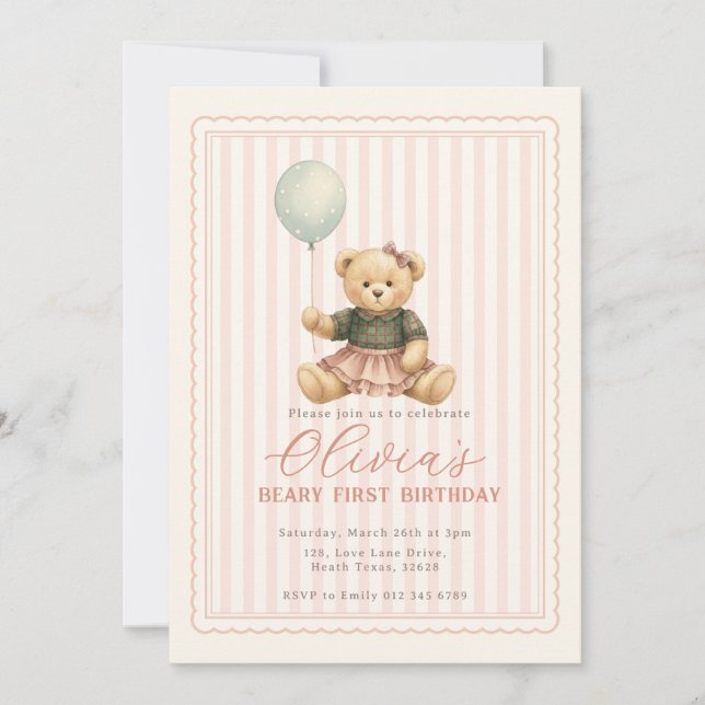 Invitation d'anniversaire Ourson (Devant)
