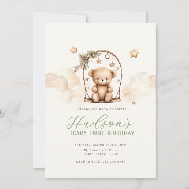 Invitation d'anniversaire Ourson (Devant)