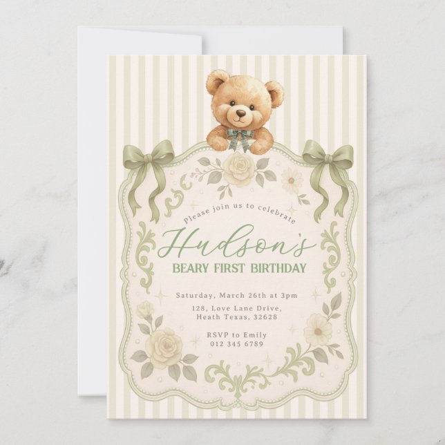 Invitation d'anniversaire Ourson (Devant)