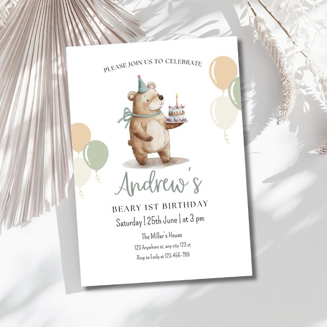 Invitation d'anniversaire Ourson, 1er anniversaire (Créateur téléchargé)