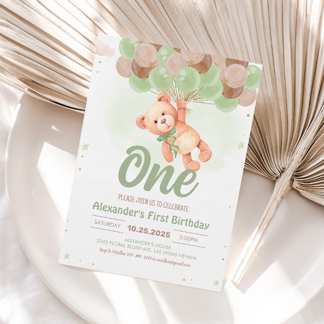 Invitation d'anniversaire Ourson en peluche Ballon (Créateur téléchargé)