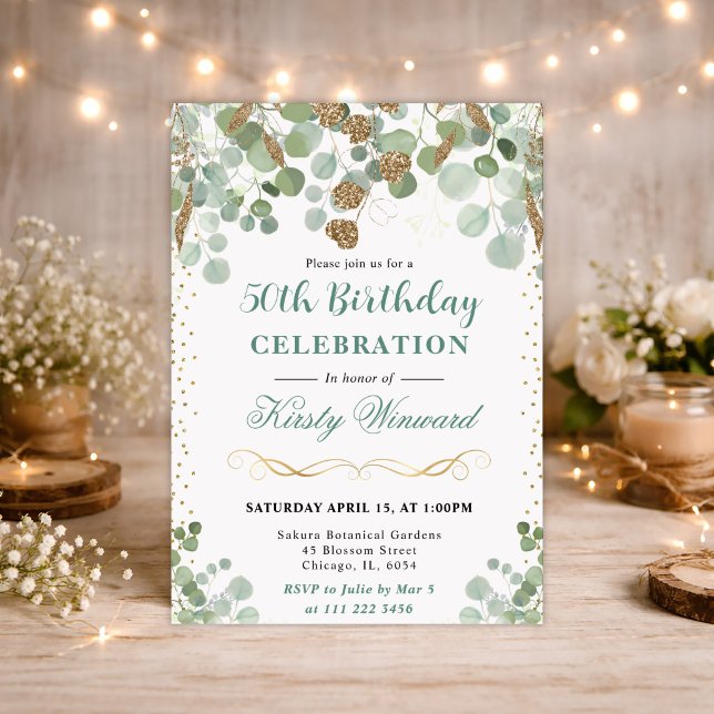 Invitation d'anniversaire paillettes dorées Eucaly (Créateur téléchargé)