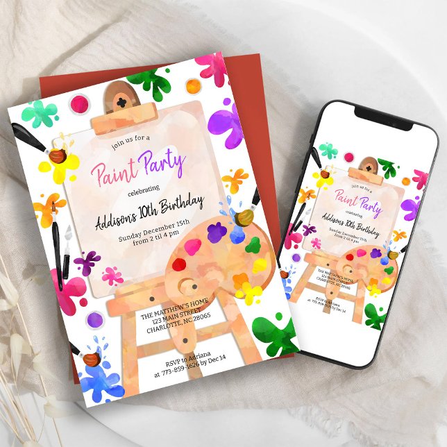 Invitation d'anniversaire Paint Party Art (Créateur téléchargé)