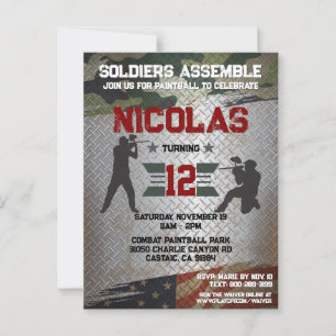 Invitation d'anniversaire Paintball camouflage mil