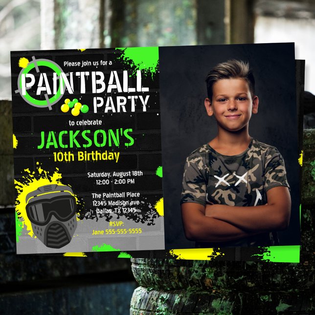 Invitation d'anniversaire Paintball Party avec pho (Créateur téléchargé)
