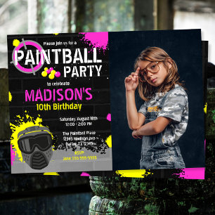 Invitation d'anniversaire Paintball Party avec pho