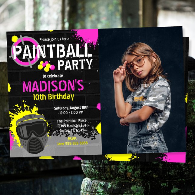 Invitation d'anniversaire Paintball Party avec pho (Créateur téléchargé)