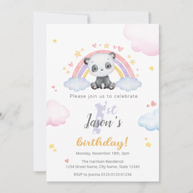 Invitation d'anniversaire - Panda mignonne avec ar (Devant)