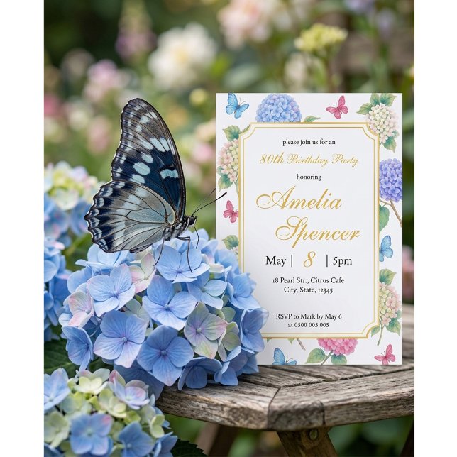 Invitation d'anniversaire papillon aquarelle flora (Créateur téléchargé)