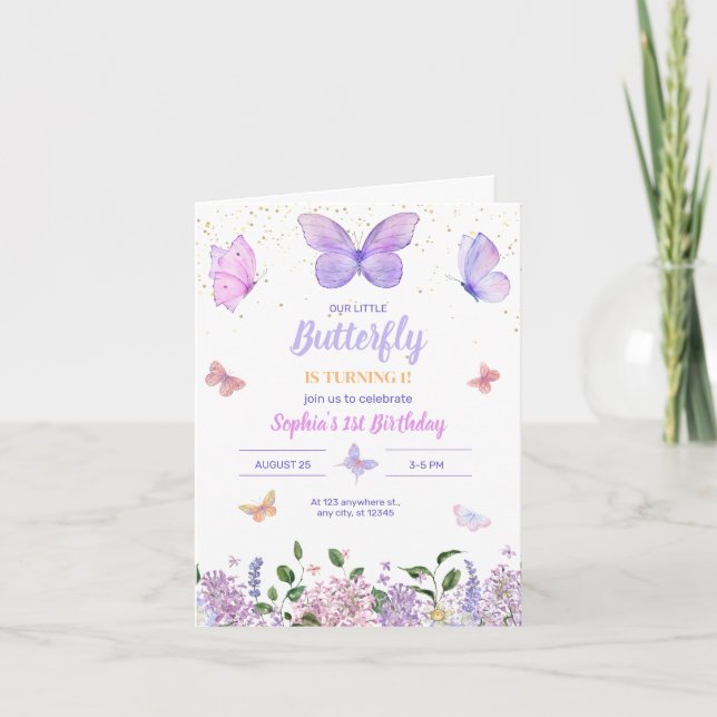 Invitation d'anniversaire Papillon, Jardin de fleu (Devant)