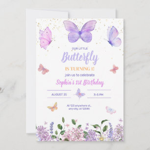 Invitation d'anniversaire Papillon, Jardin de fleu