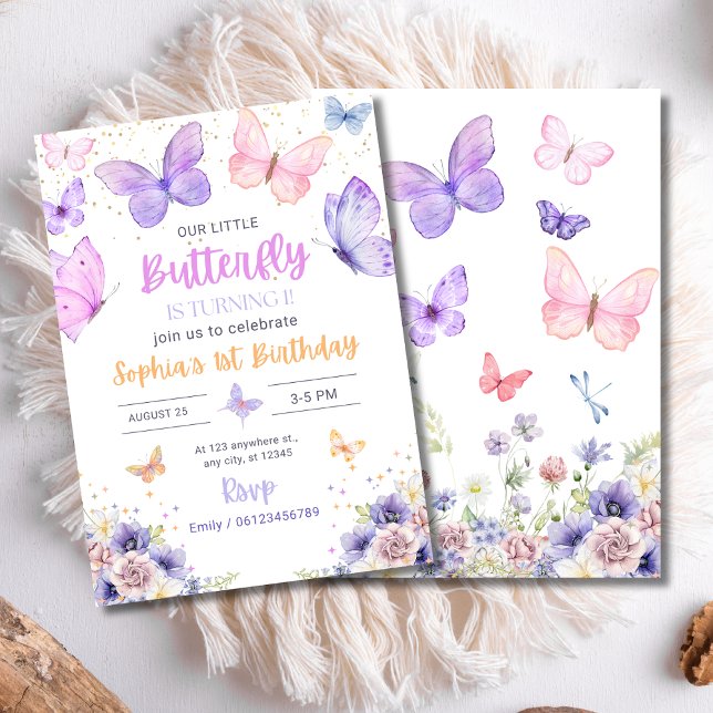 Invitation d'anniversaire Papillon, Jardin de fleu (Créateur téléchargé)