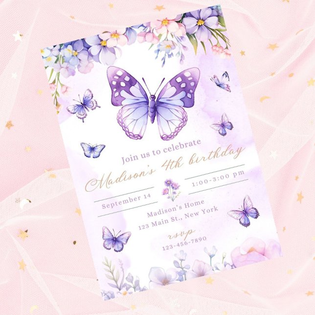 Invitation d'anniversaire papillon modifiable viol (Créateur téléchargé)