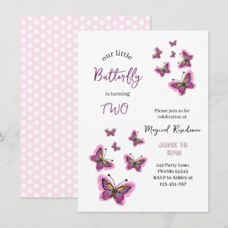 Invitation d'anniversaire Papillon Rose Rêveur