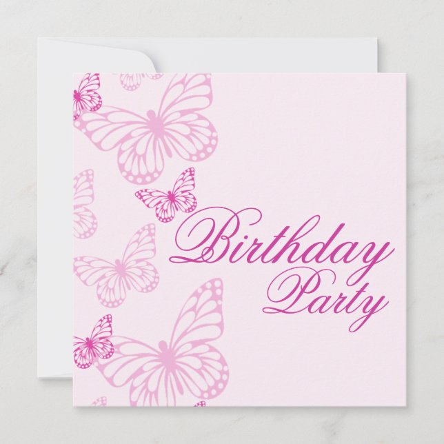 Invitation d'anniversaire Papillon Rose Tendre (Devant)