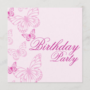 Invitation d'anniversaire Papillon Rose Tendre