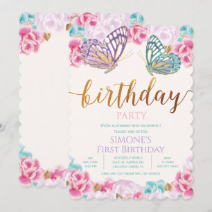 Invitation d'anniversaire papillon TOUT ÂGE