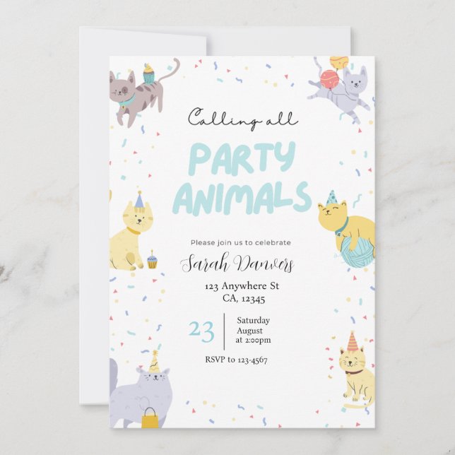 Invitation d'anniversaire Party Animals  (Devant)