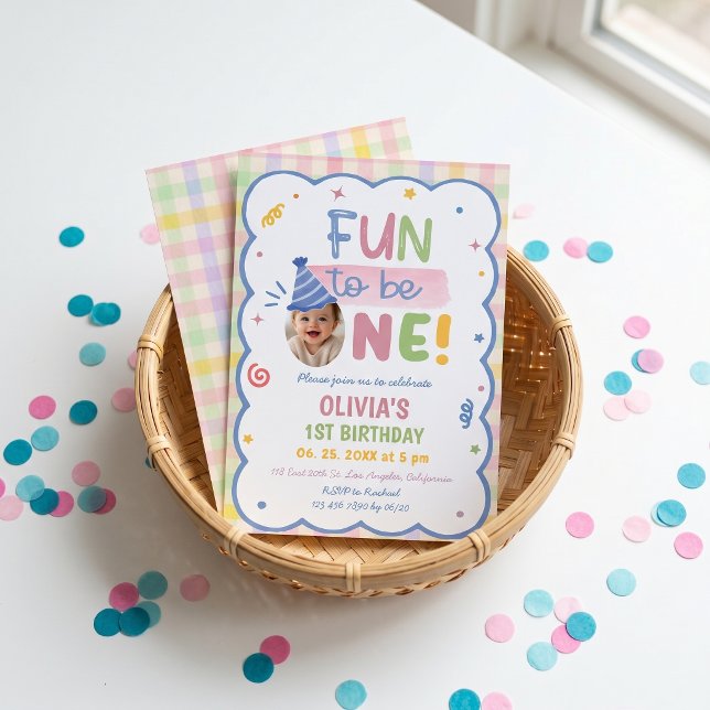 Invitation d'anniversaire pastel à carreaux amusan (Créateur téléchargé)