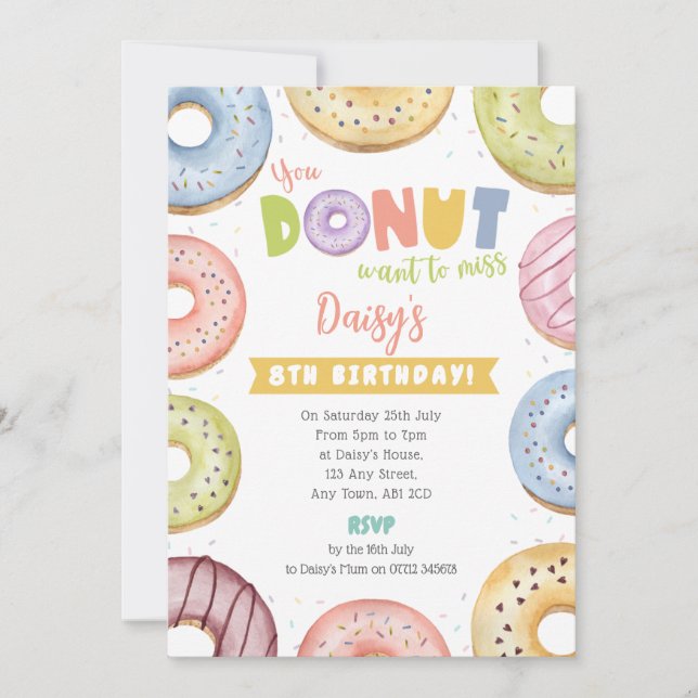 Invitation d'anniversaire Pastel Donut - Vous ne v (Devant)