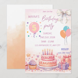 Invitation d'anniversaire pastel – Gâteau mignon e