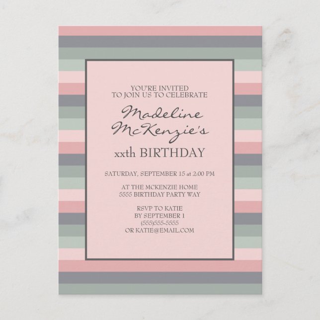 Invitation d'anniversaire Pastel Rose Violet et Ba (Devant)