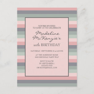 Invitation d'anniversaire Pastel Rose Violet Vert 