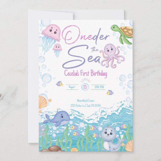 Invitation d'anniversaire pastel sous la mer (Devant)